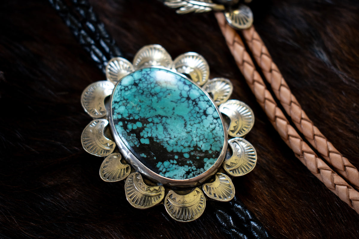 Bamboo Mountain turquoise & sterling silver bolo tie
