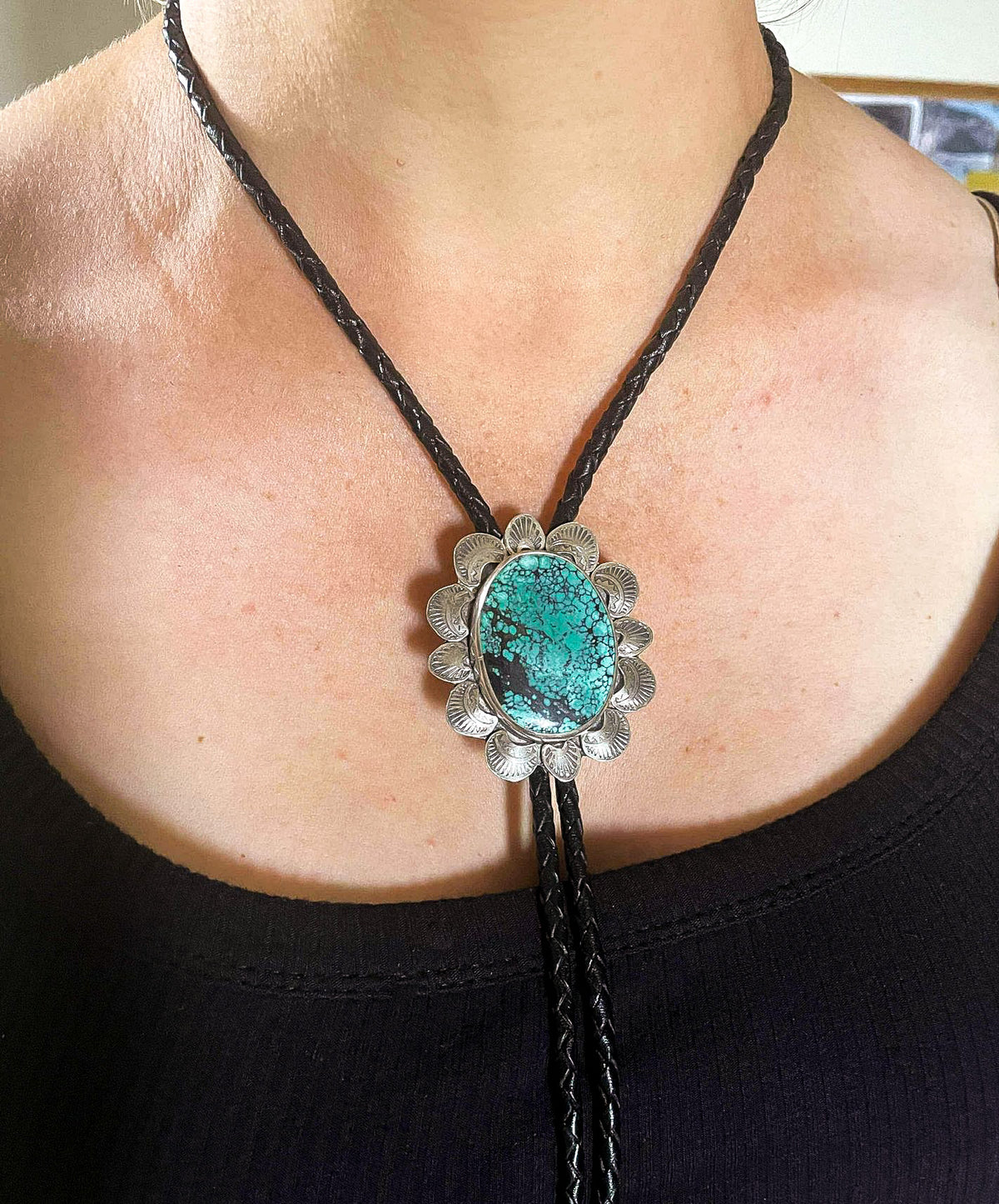 Bamboo Mountain turquoise & sterling silver bolo tie