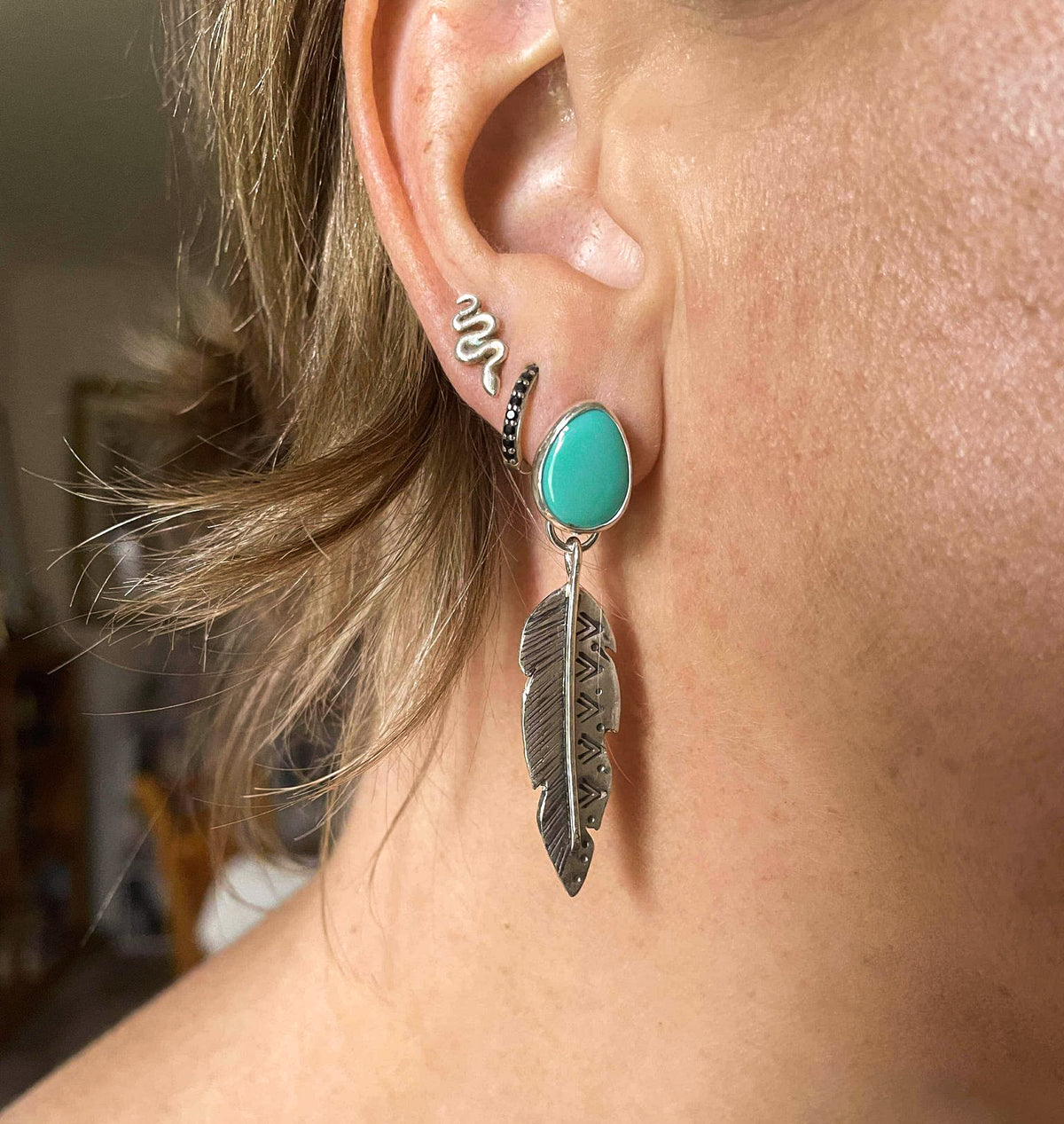 Tyrone turquoise & sterling silver Featherstone stud earrings