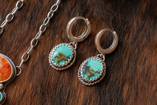 Hubei turquoise & sterling silver hoops