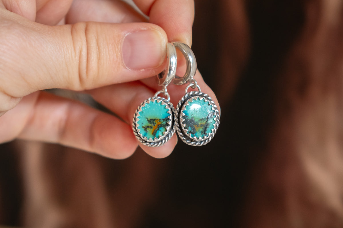 Hubei turquoise & sterling silver hoops